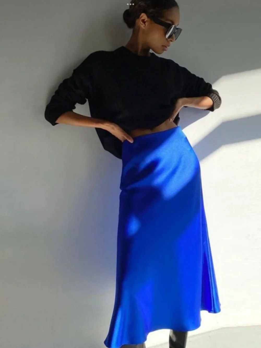 J.Crew Gwyneth Cobalt Blue Satin Midi Slip Skirt